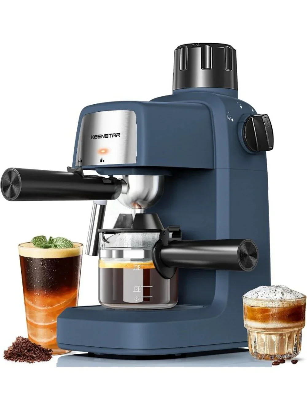 Compact Espresso Machine with Milk Frother, 4-Cup, Fast Heating for Home